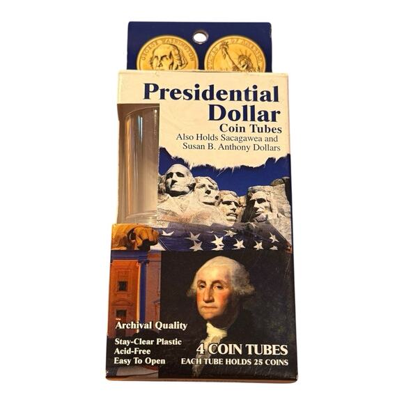 4 Whitman Presidential Dollar Coin Tubes - Round Coin Storage Tubes - Picture 1 of 2